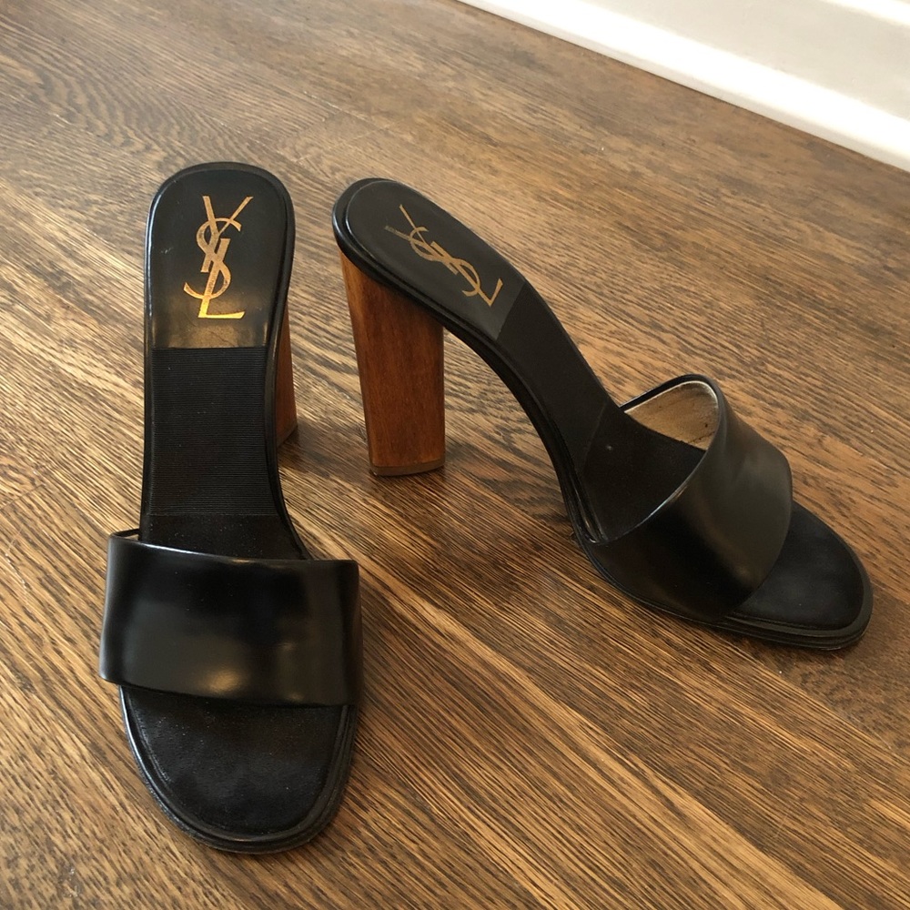 Yves Saint Laurent wood heel mules